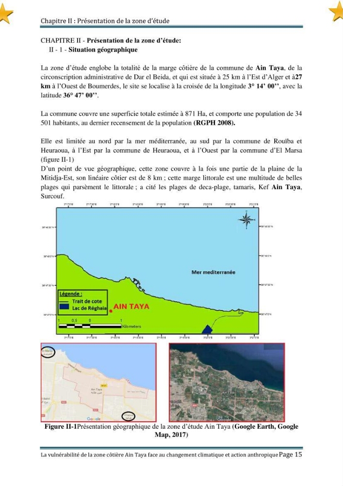 La vulnérabilité de la zone côtière de Ain Taya ( Alger Esr) faces aux changements climatiques et actions anthropiques