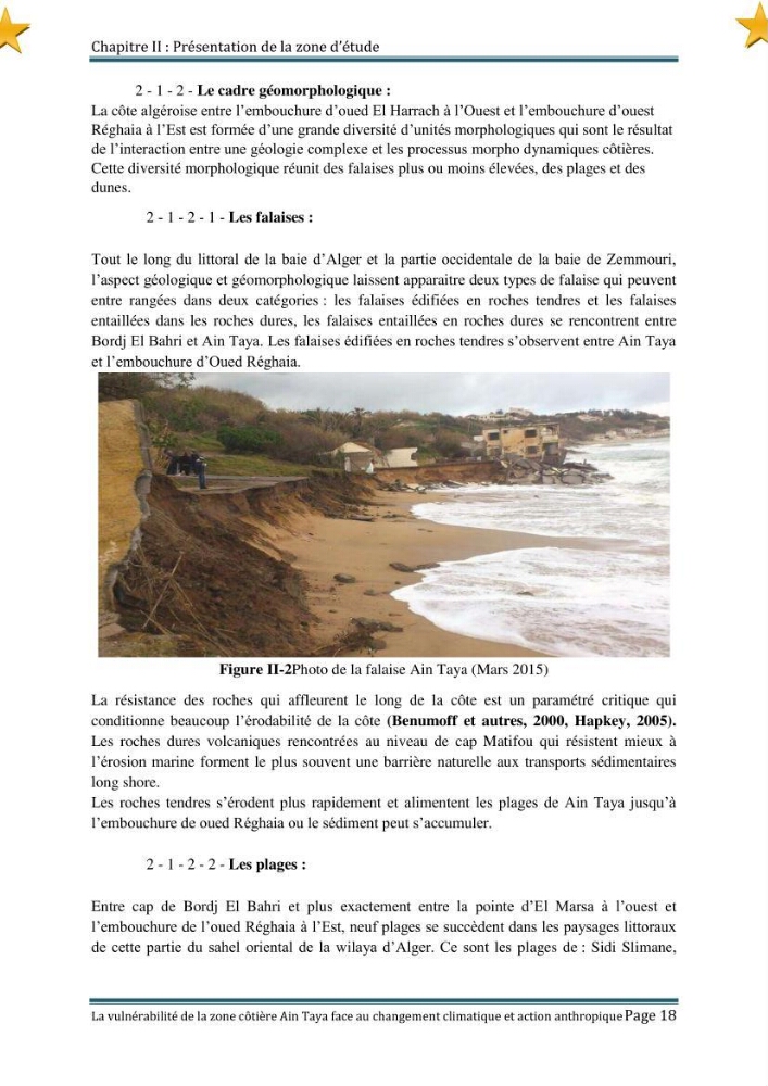La vulnérabilité de la zone côtière de Ain Taya ( Alger Esr) faces aux changements climatiques et actions anthropiques
