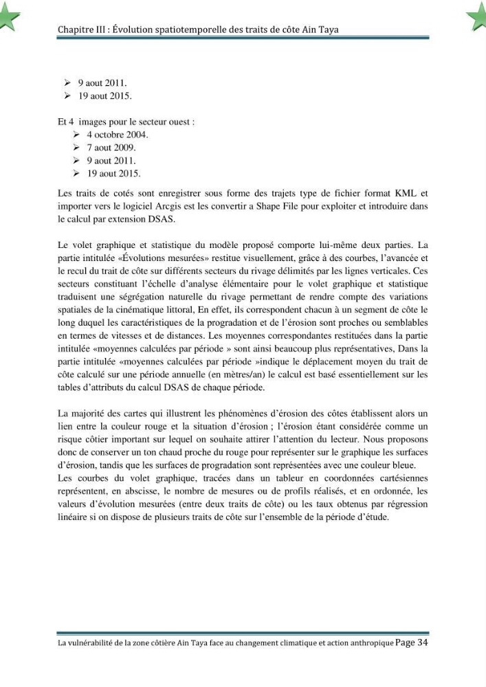 La vulnérabilité de la zone côtière de Ain Taya ( Alger Esr) faces aux changements climatiques et actions anthropiques