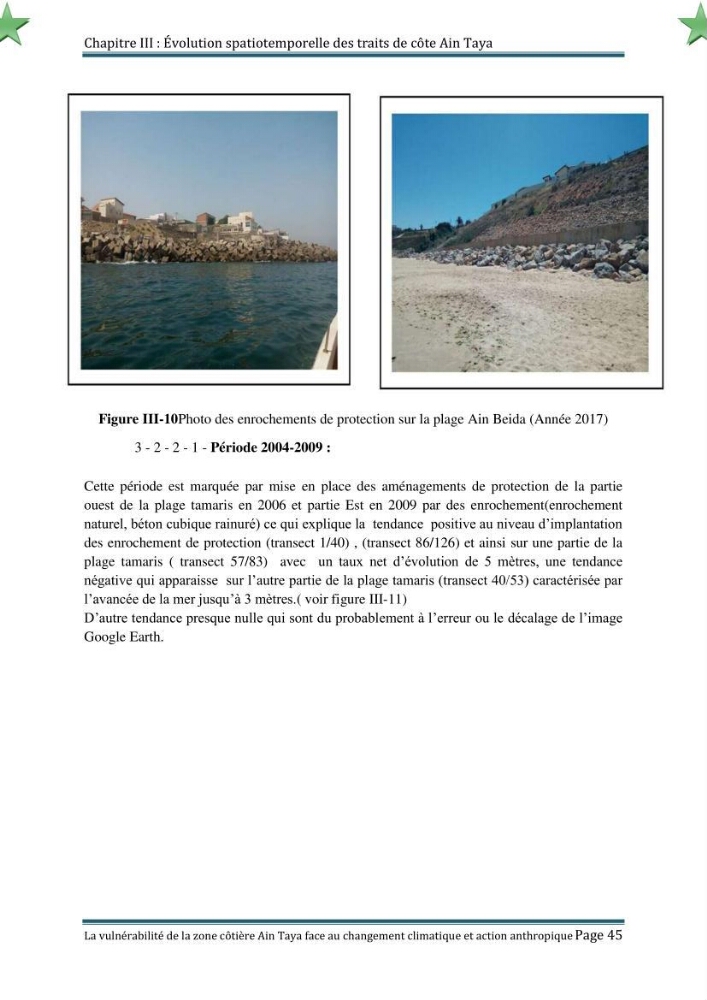 La vulnérabilité de la zone côtière de Ain Taya ( Alger Esr) faces aux changements climatiques et actions anthropiques