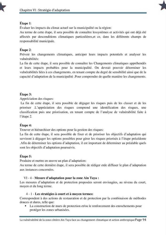La vulnérabilité de la zone côtière de Ain Taya ( Alger Esr) faces aux changements climatiques et actions anthropiques