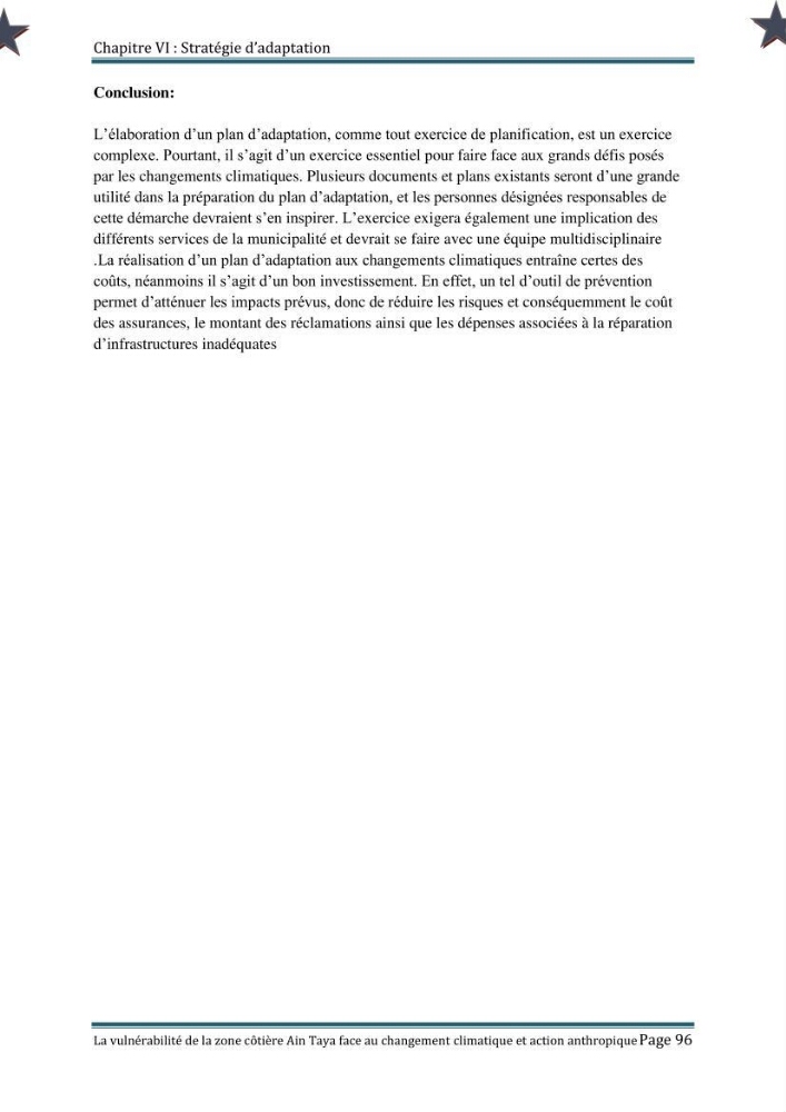 La vulnérabilité de la zone côtière de Ain Taya ( Alger Esr) faces aux changements climatiques et actions anthropiques