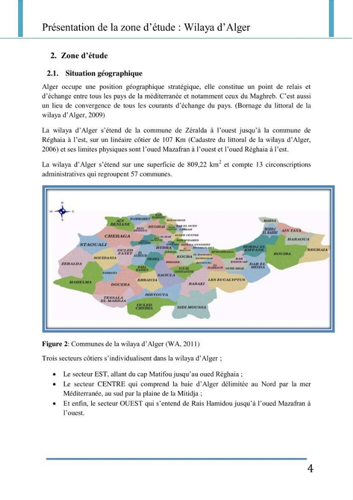 Evaluation de la mise en place de la loi du littoral au niveau des communes d\'Alger ouest