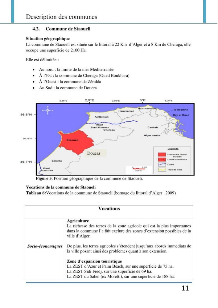 Evaluation de la mise en place de la loi du littoral au niveau des communes d\'Alger ouest