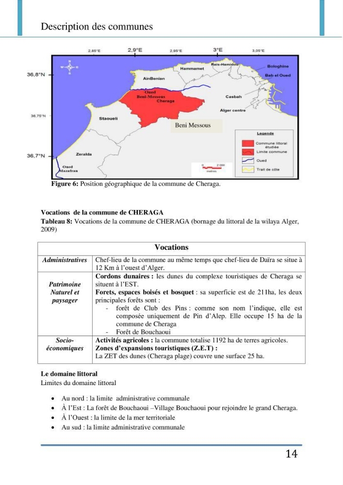 Evaluation de la mise en place de la loi du littoral au niveau des communes d\'Alger ouest
