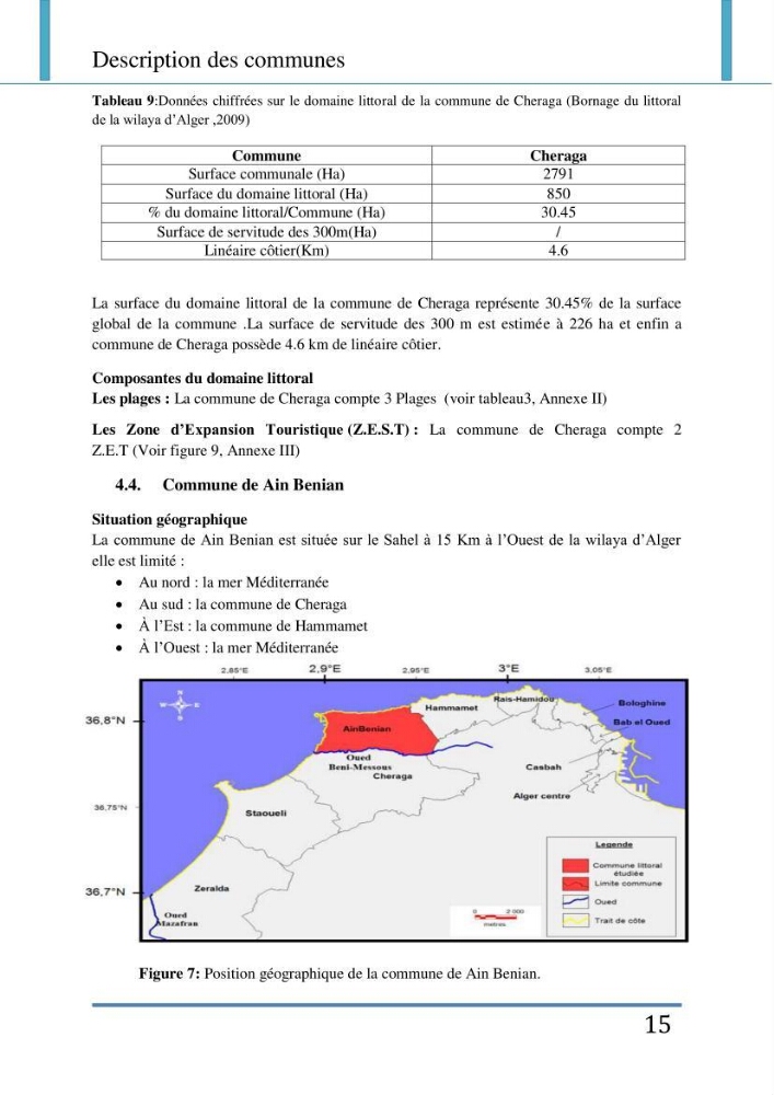 Evaluation de la mise en place de la loi du littoral au niveau des communes d\'Alger ouest