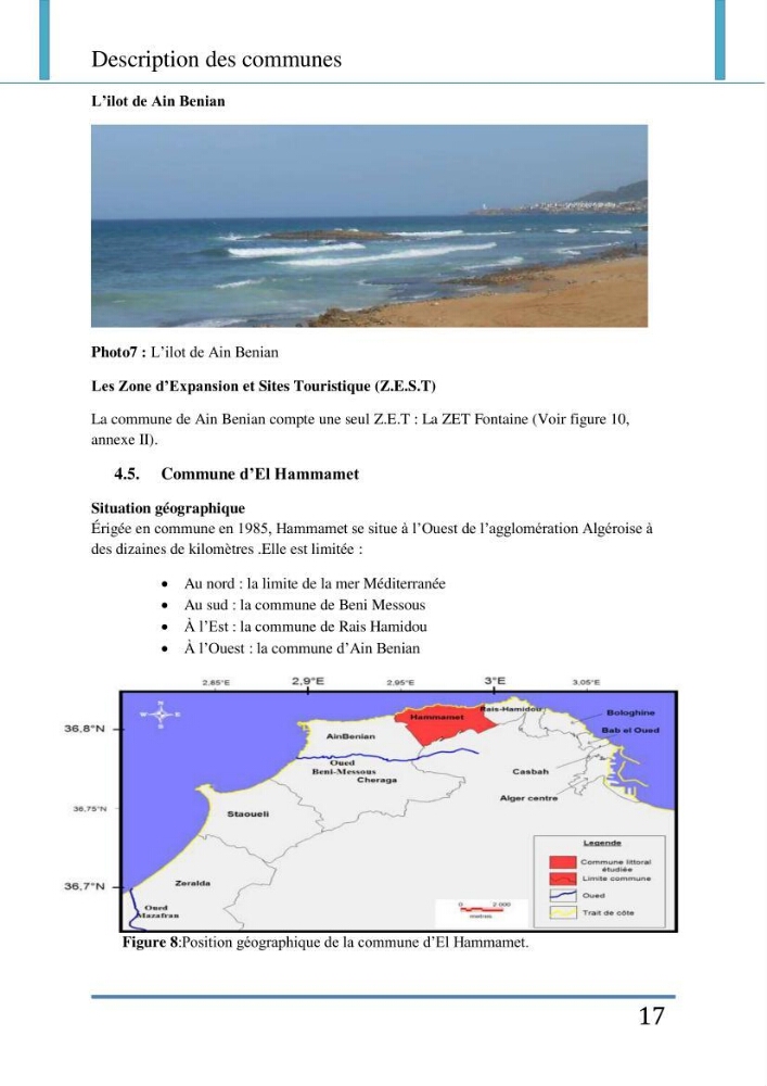 Evaluation de la mise en place de la loi du littoral au niveau des communes d\'Alger ouest