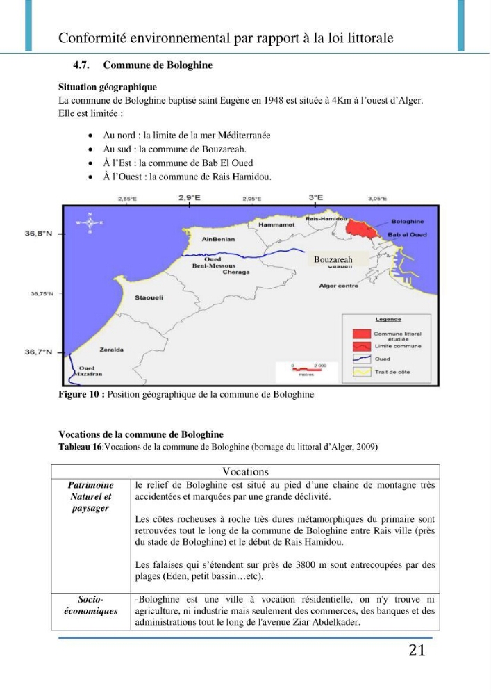 Evaluation de la mise en place de la loi du littoral au niveau des communes d\'Alger ouest