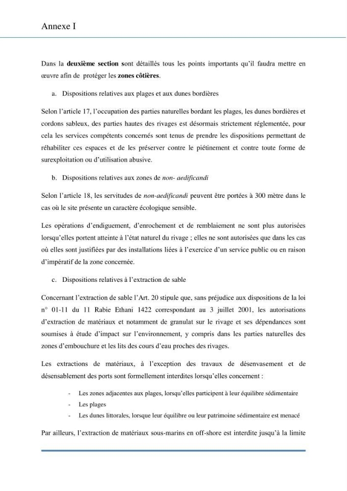Evaluation de la mise en place de la loi du littoral au niveau des communes d\'Alger ouest