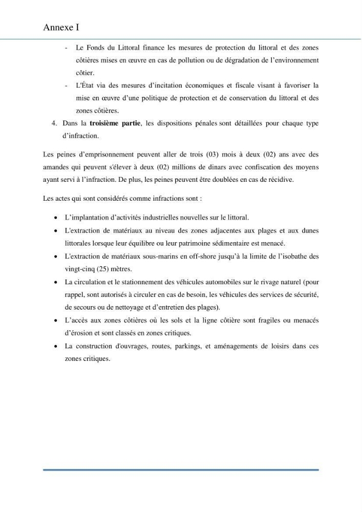 Evaluation de la mise en place de la loi du littoral au niveau des communes d\'Alger ouest