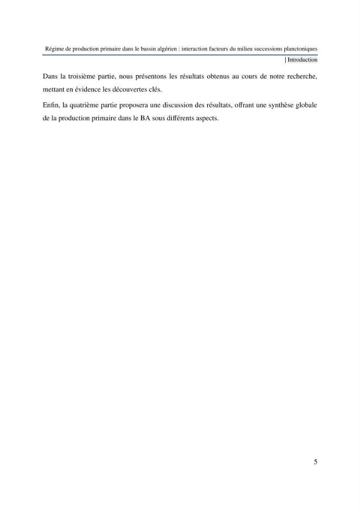 Régime de production primaire dans le bassin algérien interaction facteurs du milieu successions planctoniques