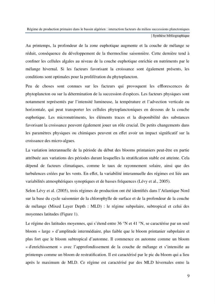Régime de production primaire dans le bassin algérien interaction facteurs du milieu successions planctoniques
