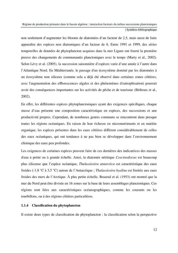 Régime de production primaire dans le bassin algérien interaction facteurs du milieu successions planctoniques