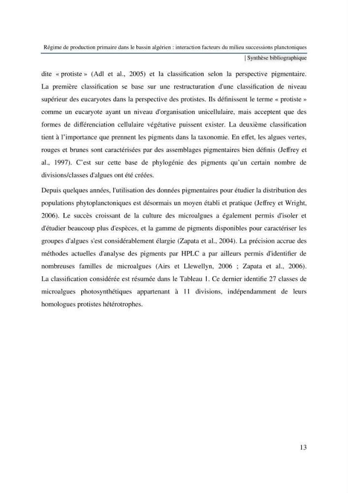 Régime de production primaire dans le bassin algérien interaction facteurs du milieu successions planctoniques
