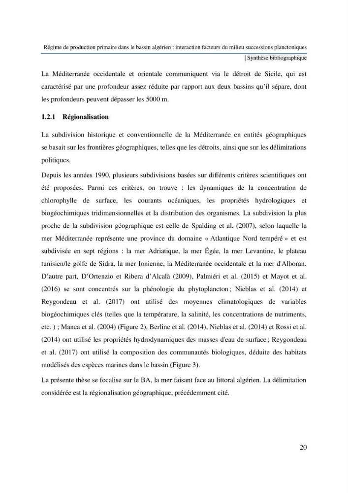 Régime de production primaire dans le bassin algérien interaction facteurs du milieu successions planctoniques