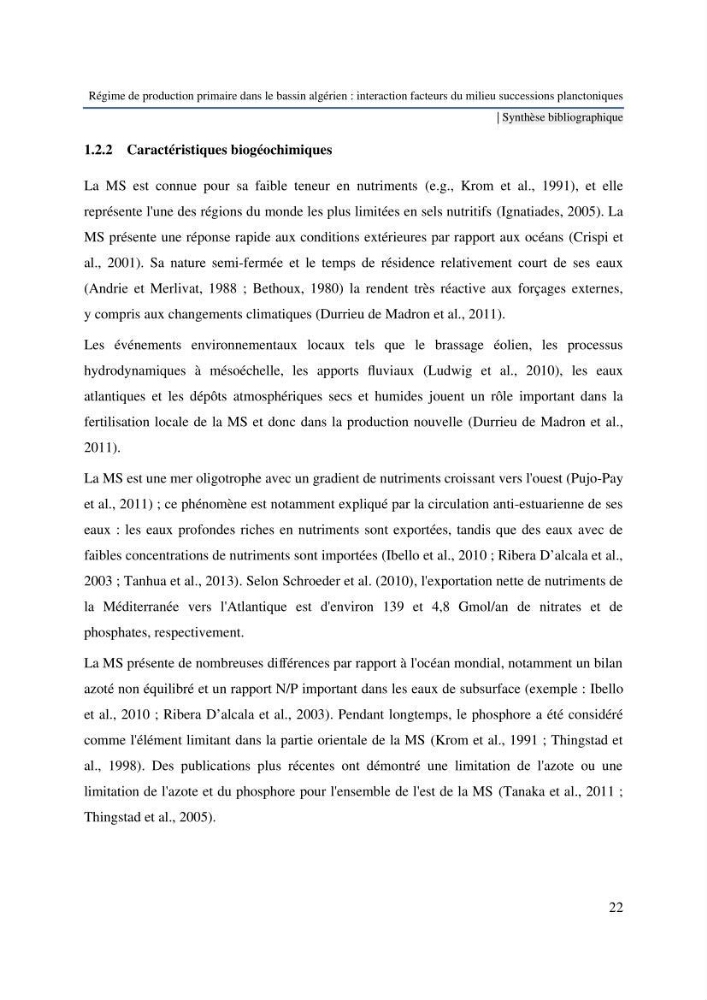 Régime de production primaire dans le bassin algérien interaction facteurs du milieu successions planctoniques