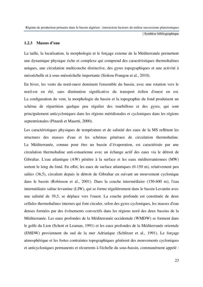 Régime de production primaire dans le bassin algérien interaction facteurs du milieu successions planctoniques