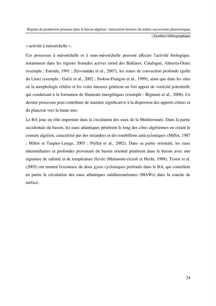 Régime de production primaire dans le bassin algérien interaction facteurs du milieu successions planctoniques