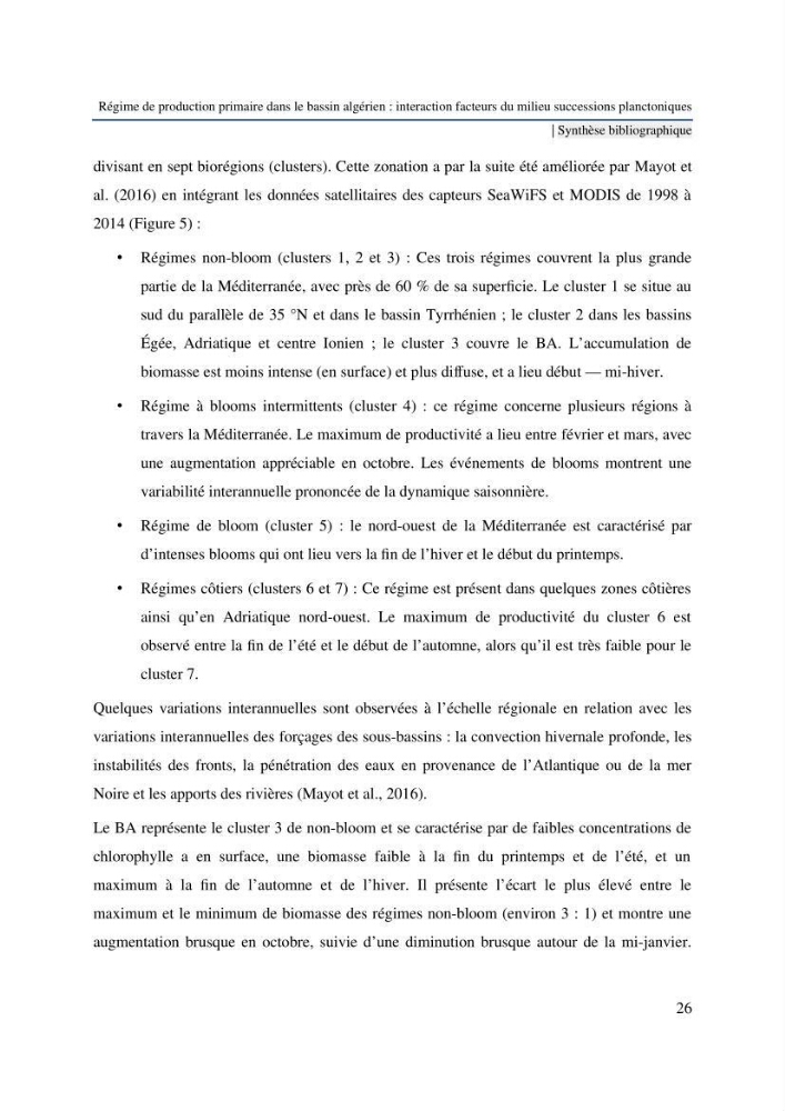 Régime de production primaire dans le bassin algérien interaction facteurs du milieu successions planctoniques