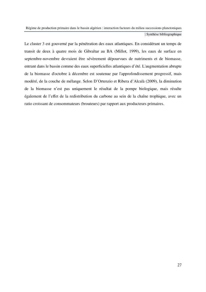 Régime de production primaire dans le bassin algérien interaction facteurs du milieu successions planctoniques