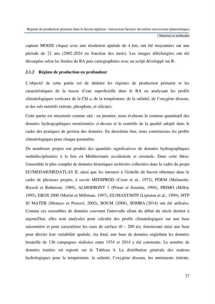 Régime de production primaire dans le bassin algérien interaction facteurs du milieu successions planctoniques
