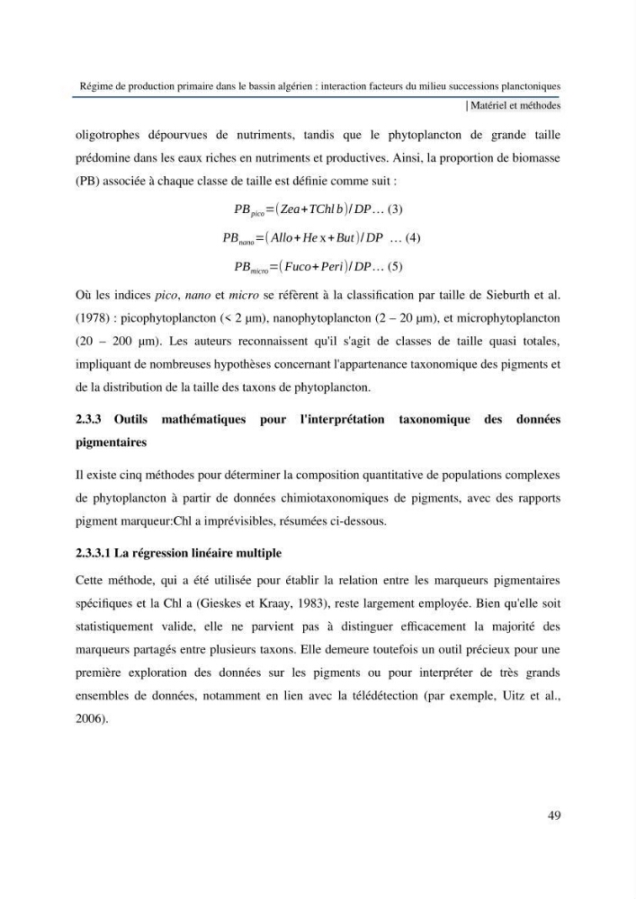 Régime de production primaire dans le bassin algérien interaction facteurs du milieu successions planctoniques