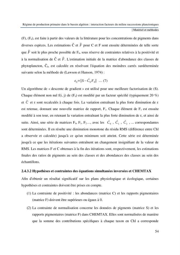 Régime de production primaire dans le bassin algérien interaction facteurs du milieu successions planctoniques