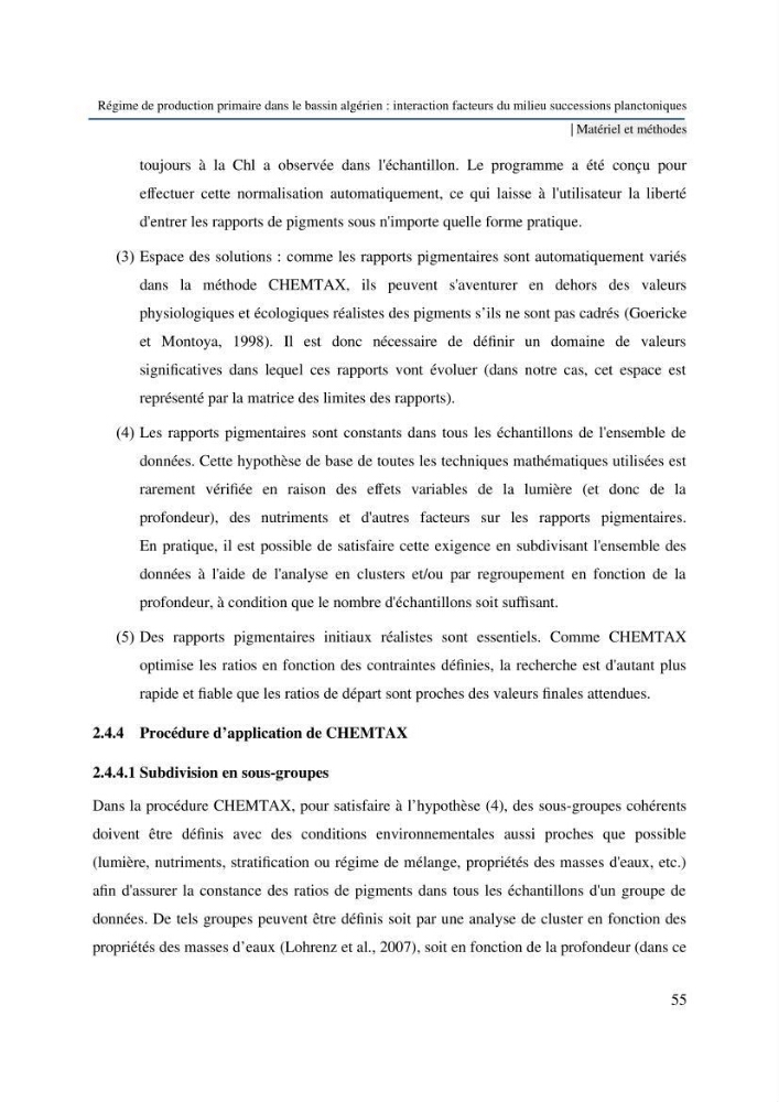 Régime de production primaire dans le bassin algérien interaction facteurs du milieu successions planctoniques
