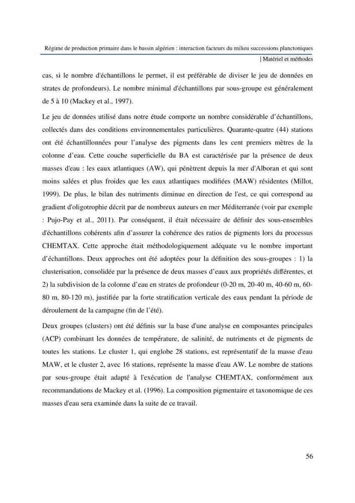 Régime de production primaire dans le bassin algérien interaction facteurs du milieu successions planctoniques