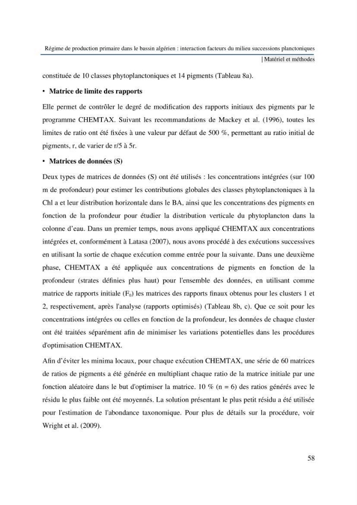 Régime de production primaire dans le bassin algérien interaction facteurs du milieu successions planctoniques