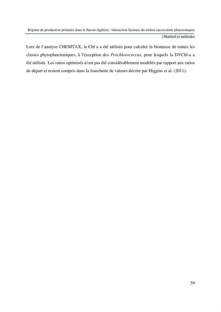 Régime de production primaire dans le bassin algérien interaction facteurs du milieu successions planctoniques