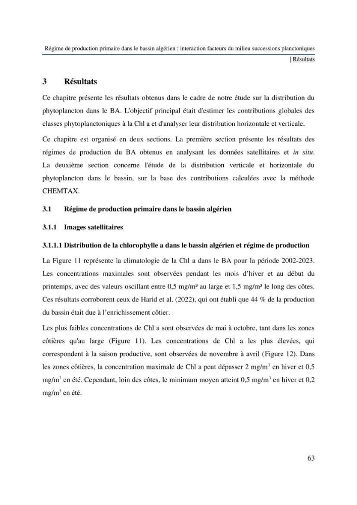 Régime de production primaire dans le bassin algérien interaction facteurs du milieu successions planctoniques
