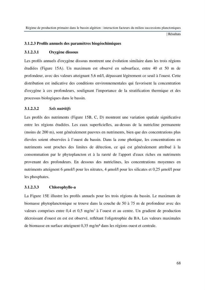 Régime de production primaire dans le bassin algérien interaction facteurs du milieu successions planctoniques