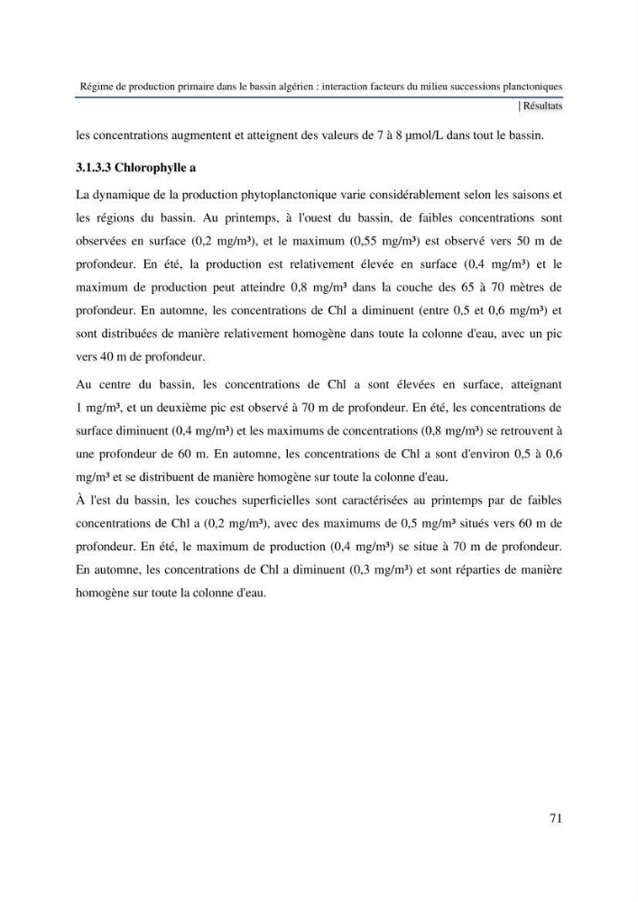 Régime de production primaire dans le bassin algérien interaction facteurs du milieu successions planctoniques