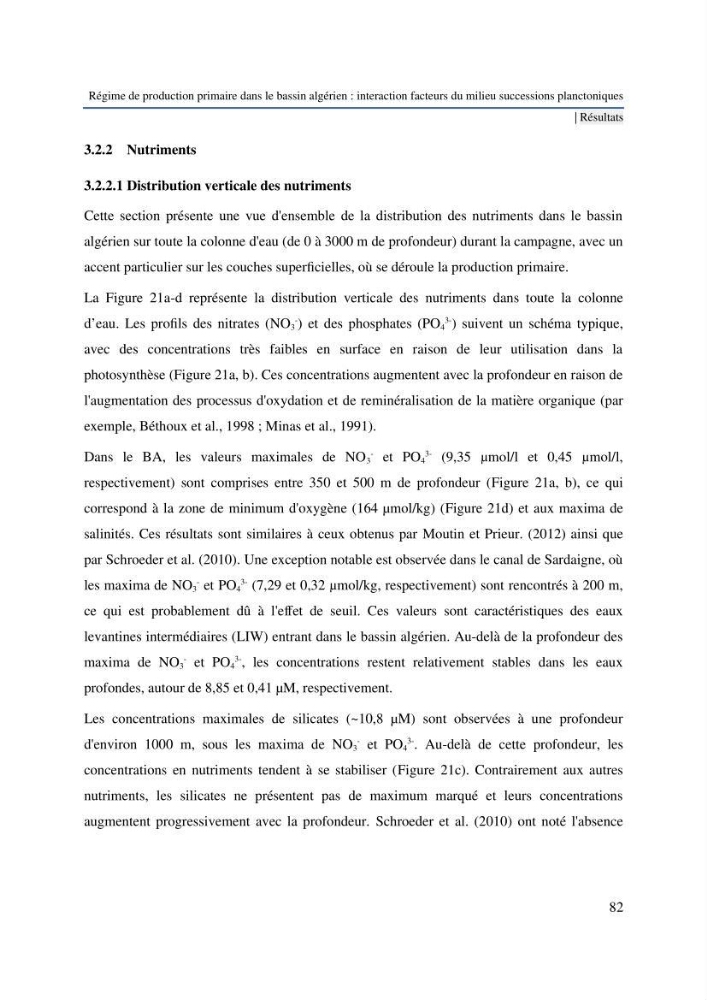 Régime de production primaire dans le bassin algérien interaction facteurs du milieu successions planctoniques
