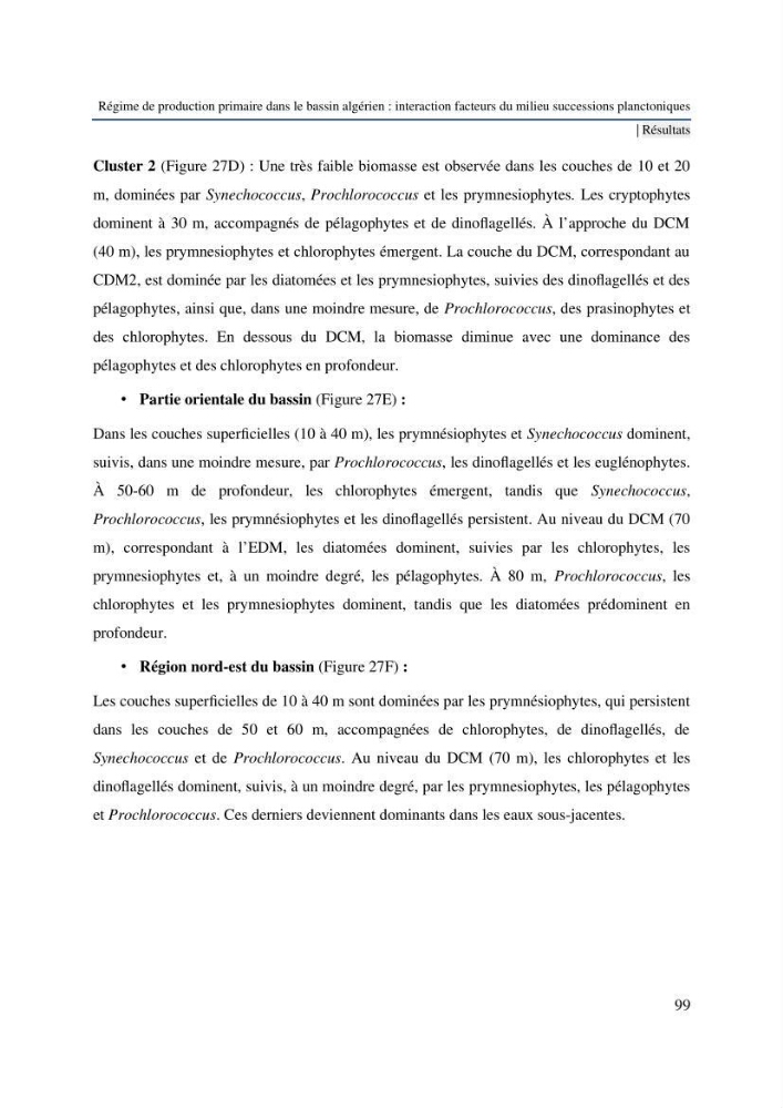 Régime de production primaire dans le bassin algérien interaction facteurs du milieu successions planctoniques