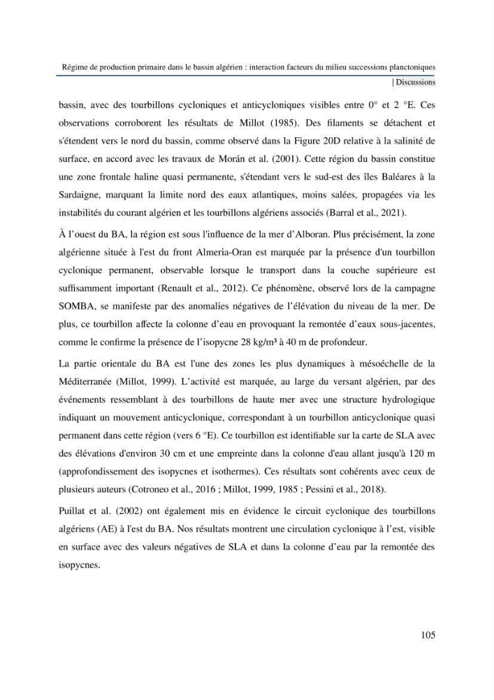 Régime de production primaire dans le bassin algérien interaction facteurs du milieu successions planctoniques