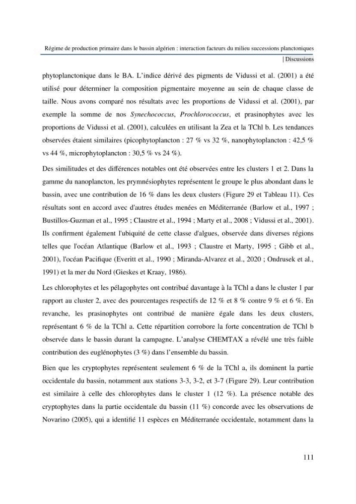 Régime de production primaire dans le bassin algérien interaction facteurs du milieu successions planctoniques