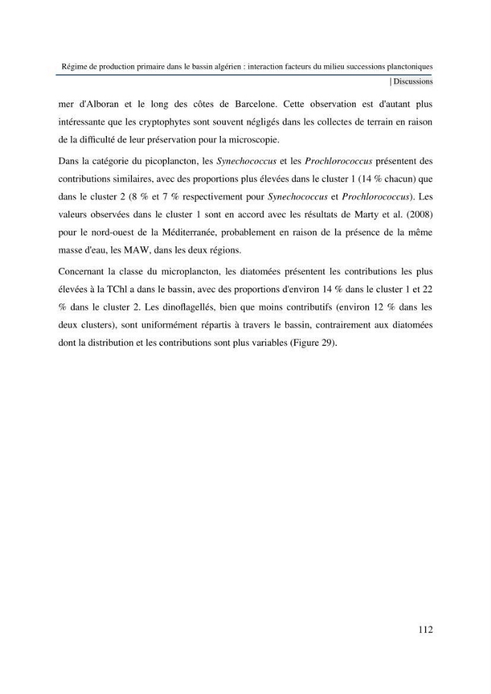 Régime de production primaire dans le bassin algérien interaction facteurs du milieu successions planctoniques