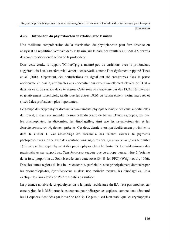 Régime de production primaire dans le bassin algérien interaction facteurs du milieu successions planctoniques