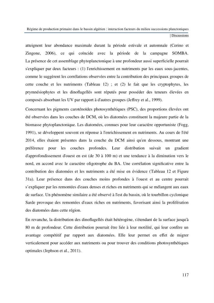 Régime de production primaire dans le bassin algérien interaction facteurs du milieu successions planctoniques