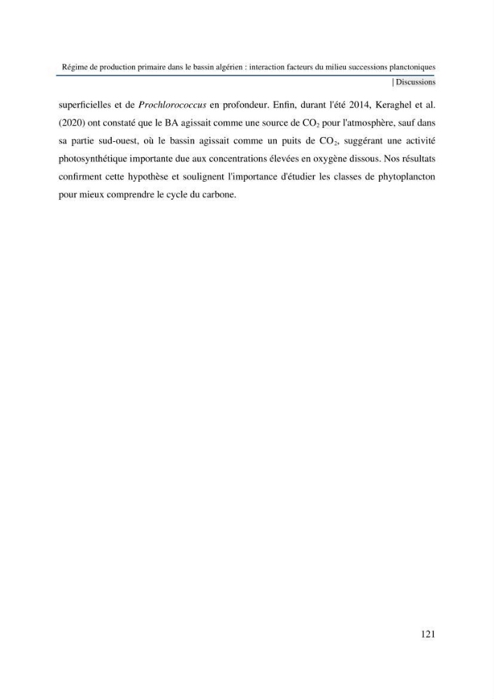 Régime de production primaire dans le bassin algérien interaction facteurs du milieu successions planctoniques