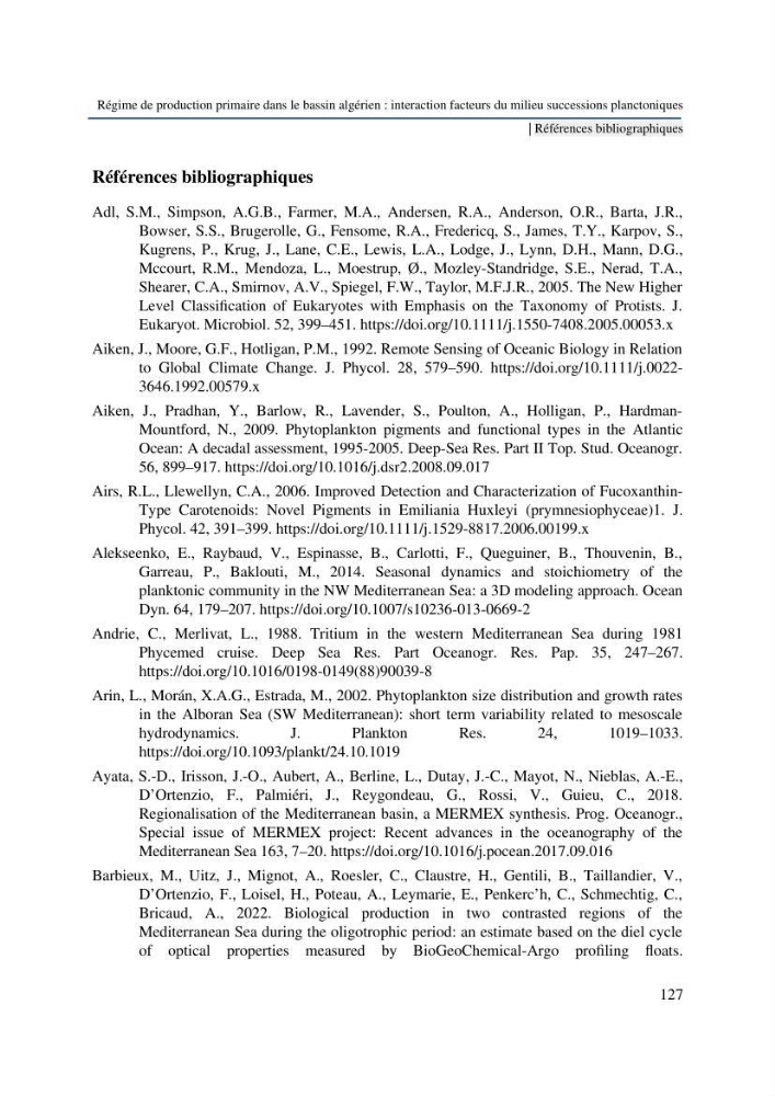Régime de production primaire dans le bassin algérien interaction facteurs du milieu successions planctoniques