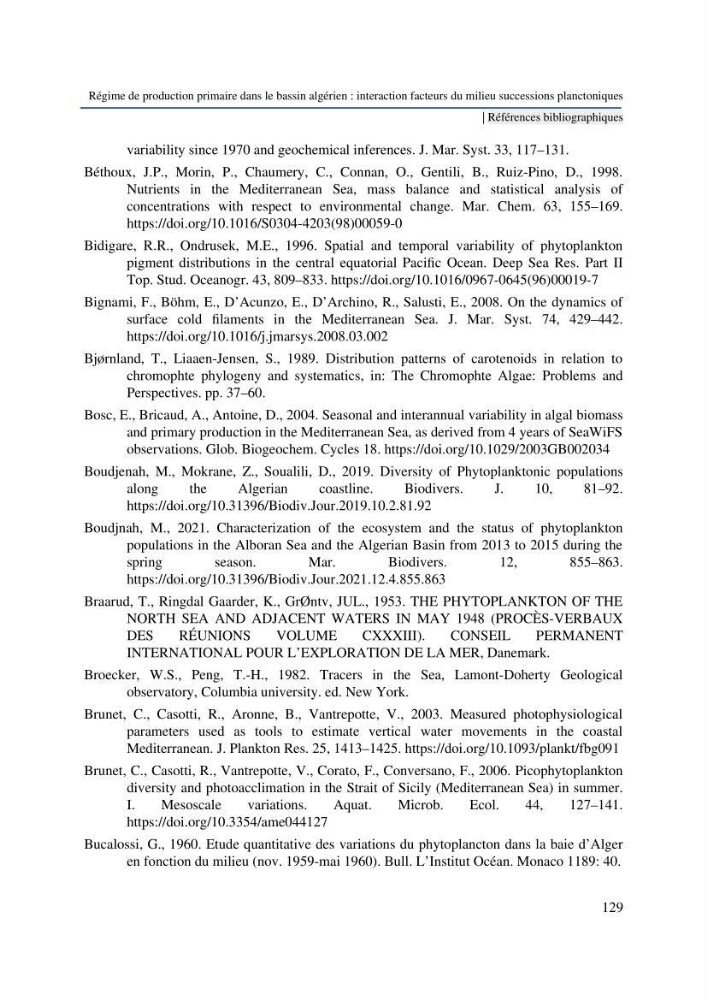 Régime de production primaire dans le bassin algérien interaction facteurs du milieu successions planctoniques