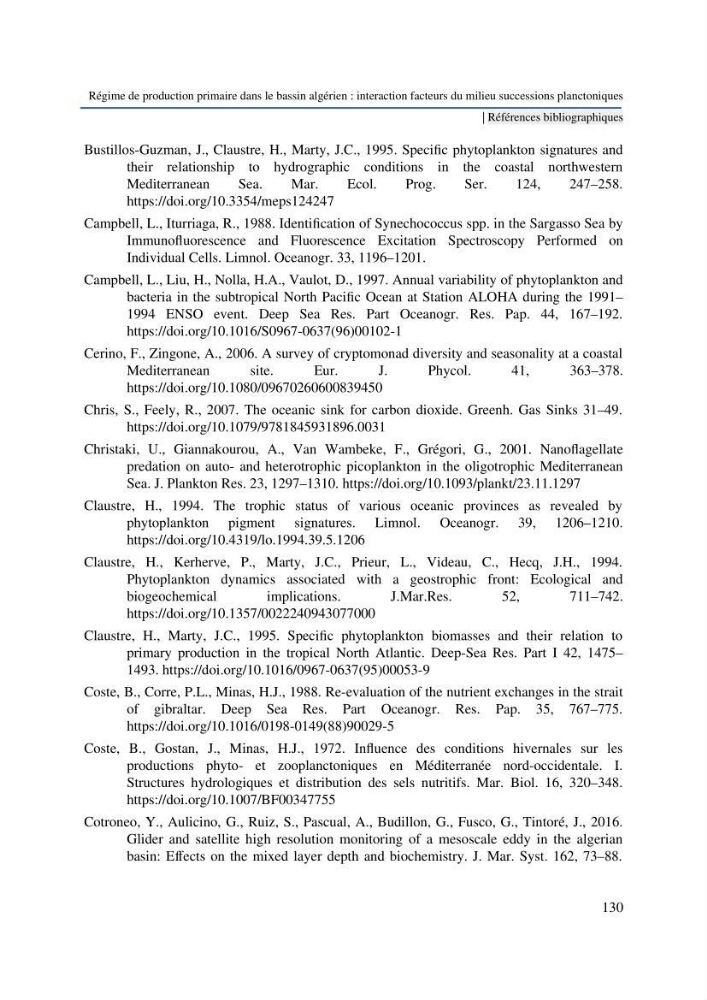 Régime de production primaire dans le bassin algérien interaction facteurs du milieu successions planctoniques