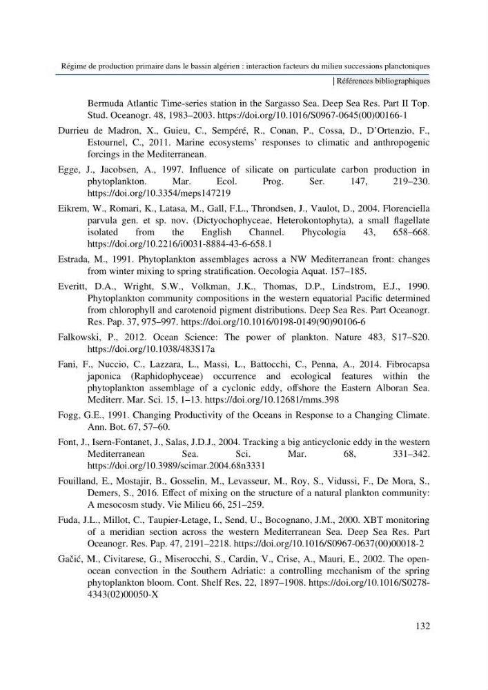 Régime de production primaire dans le bassin algérien interaction facteurs du milieu successions planctoniques