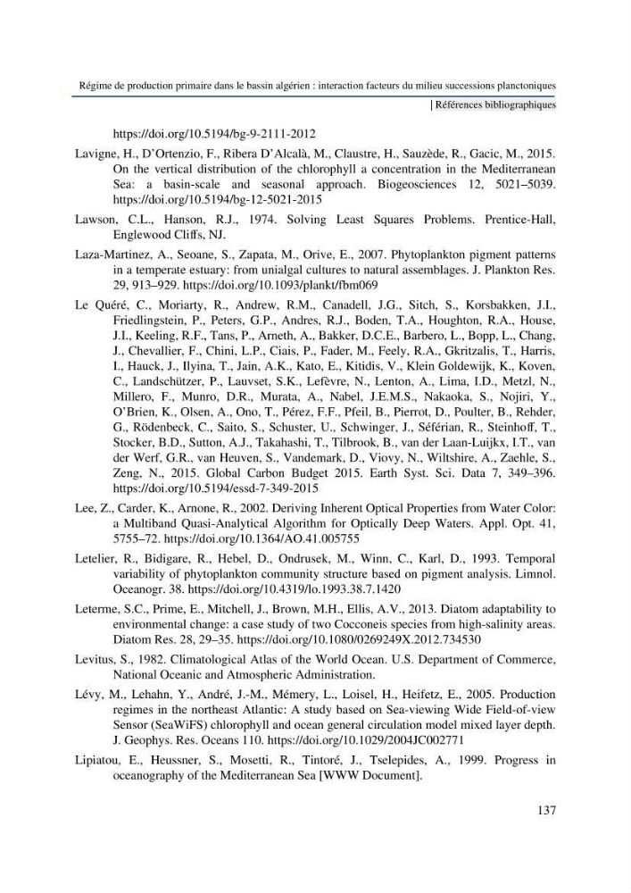 Régime de production primaire dans le bassin algérien interaction facteurs du milieu successions planctoniques