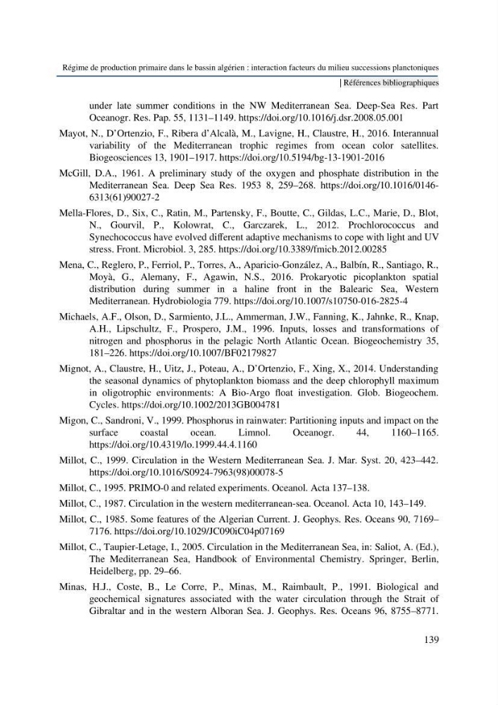 Régime de production primaire dans le bassin algérien interaction facteurs du milieu successions planctoniques