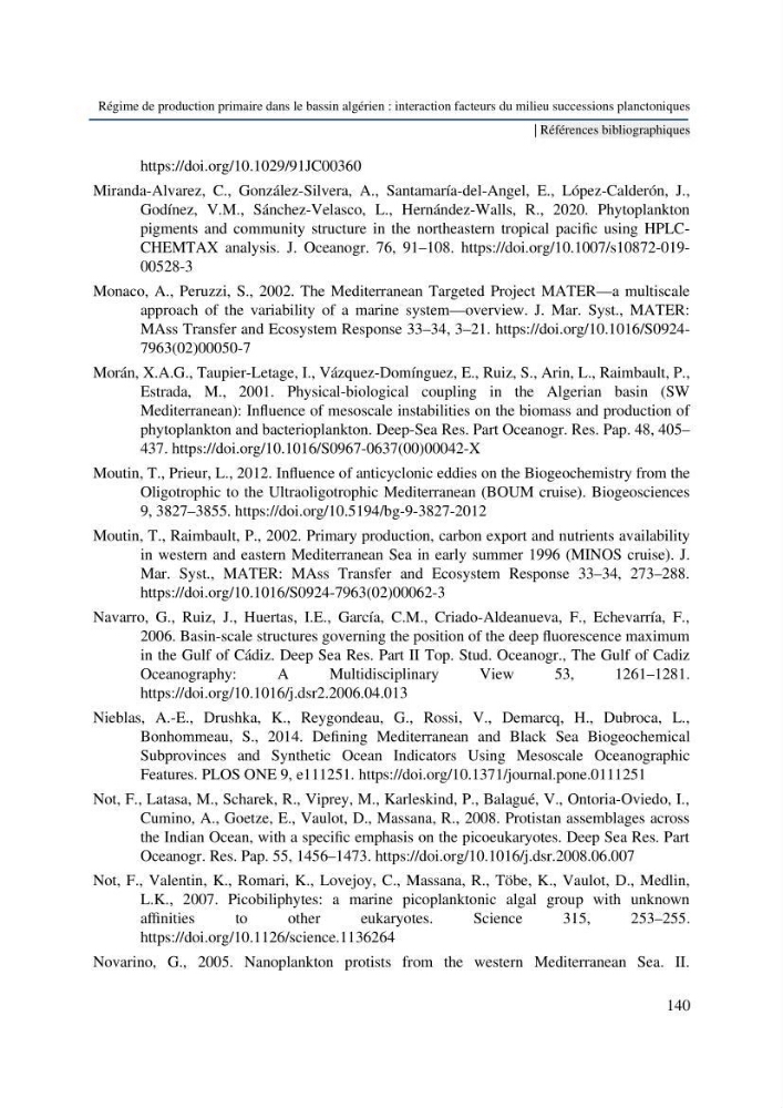 Régime de production primaire dans le bassin algérien interaction facteurs du milieu successions planctoniques
