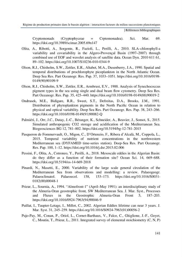 Régime de production primaire dans le bassin algérien interaction facteurs du milieu successions planctoniques